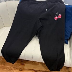 PINK Victoria's Secret Black Joggers with Cherry Graphic